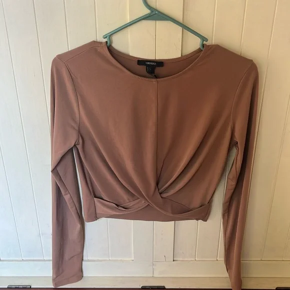 Forever 21 Tops 36 Forever Tan Cropped Long Sleeve Shirt